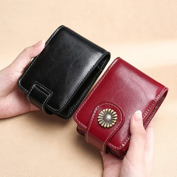 Mini Portable Leather Makeup Bag with Mirror - Image 2