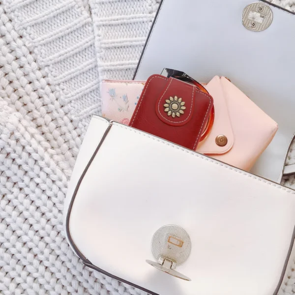 Mini Portable Leather Makeup Bag with Mirror - Image 4