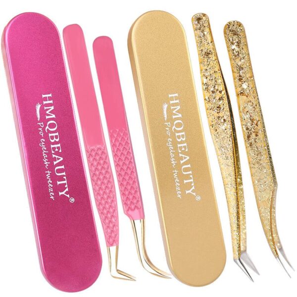 2PCS Professional Stainless Steel Eyelash Tweezers Set - Image 6