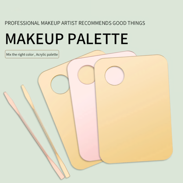Gold Pink Acrylic Makeup Palette with Spatula Kit - Image 2
