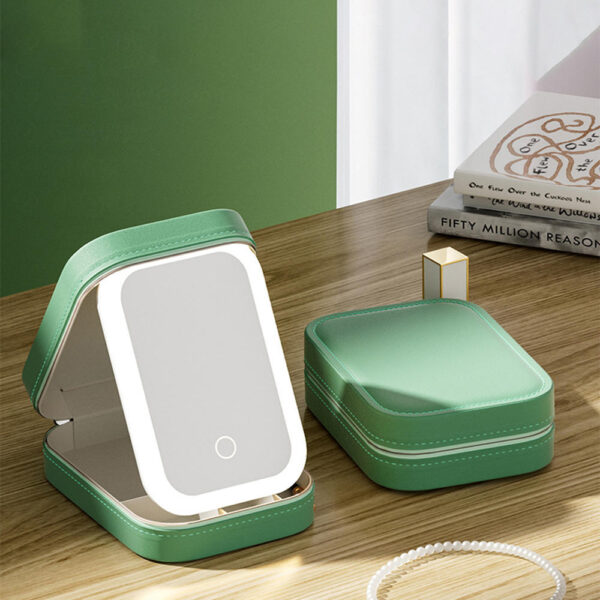 Portable LED Makeup Mirror with Adjustable Brightness and Storage - Image 2