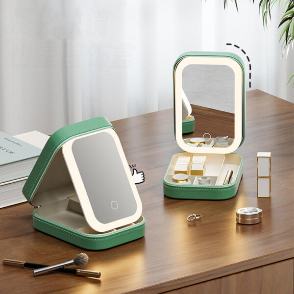 Portable LED Makeup Mirror with Adjustable Brightness and Storage - Image 5