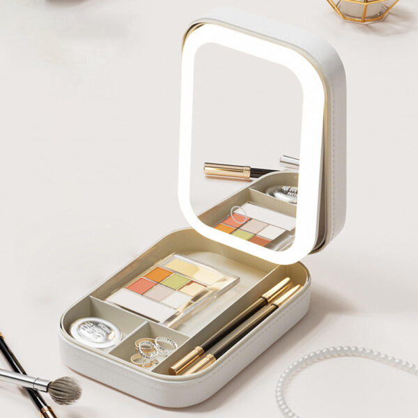 Portable LED Makeup Mirror with Adjustable Brightness and Storage - Image 4