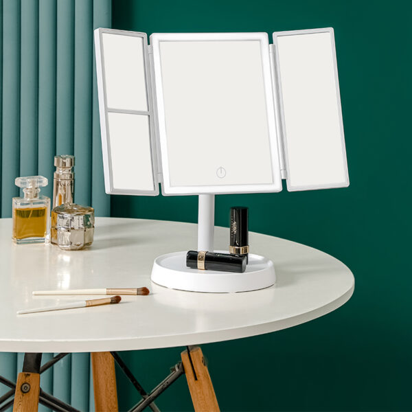 Foldable LED Makeup Mirror with 3 Tone Lights and Magnification - Image 6
