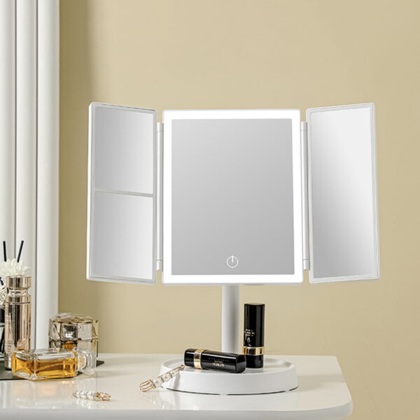 Foldable LED Makeup Mirror with 3 Tone Lights and Magnification - Image 5