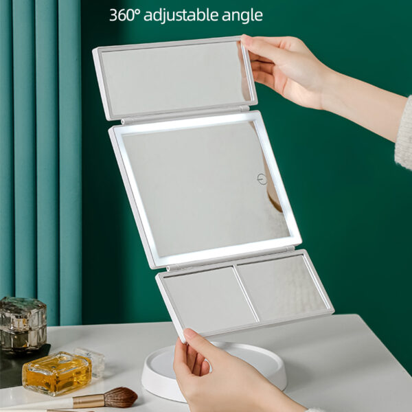 Foldable LED Makeup Mirror with 3 Tone Lights and Magnification - Image 4