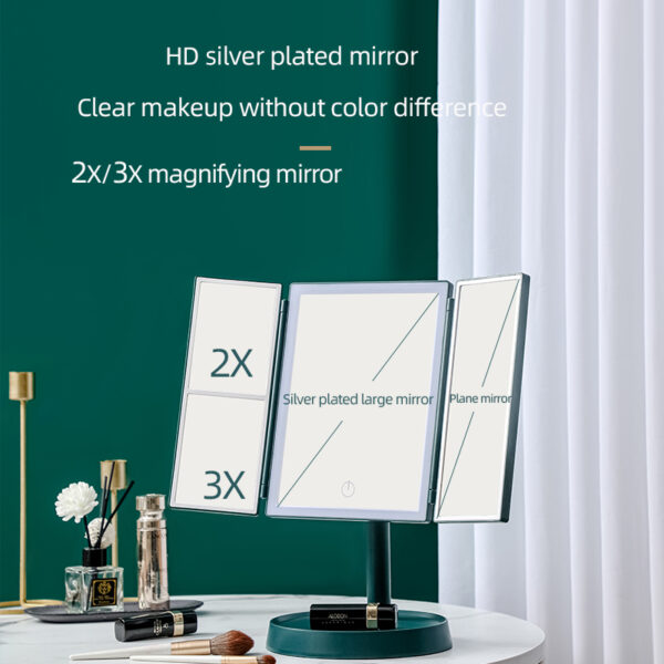 Foldable LED Makeup Mirror with 3 Tone Lights and Magnification - Image 2