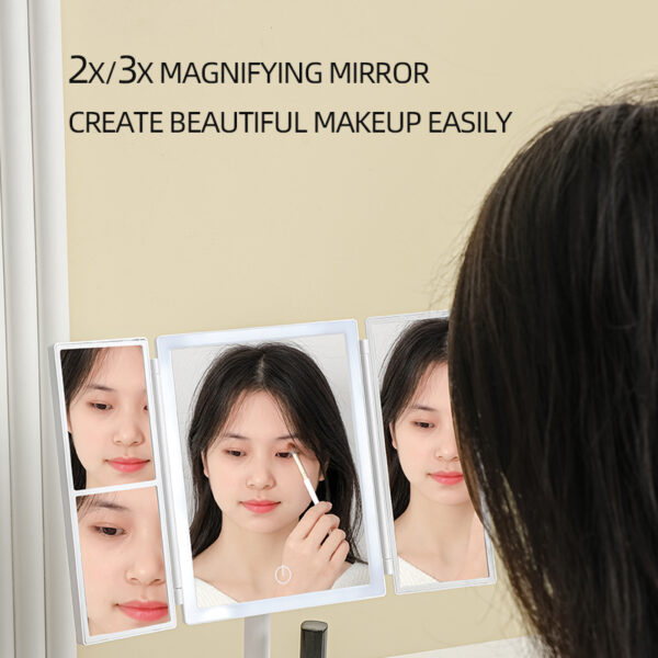 Foldable LED Makeup Mirror with 3 Tone Lights and Magnification - Image 3