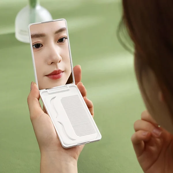 Portable Travel Makeup Mirror with Comb Set - Image 3