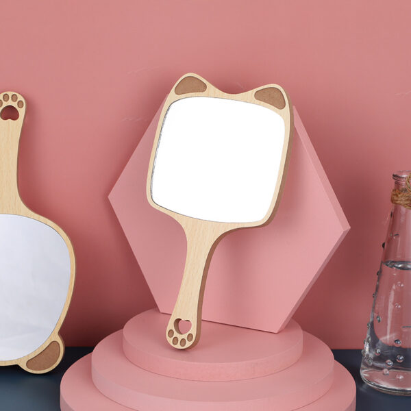 Charming Wooden Handheld Makeup Mirror with Cute Cat Ear Design - Image 6