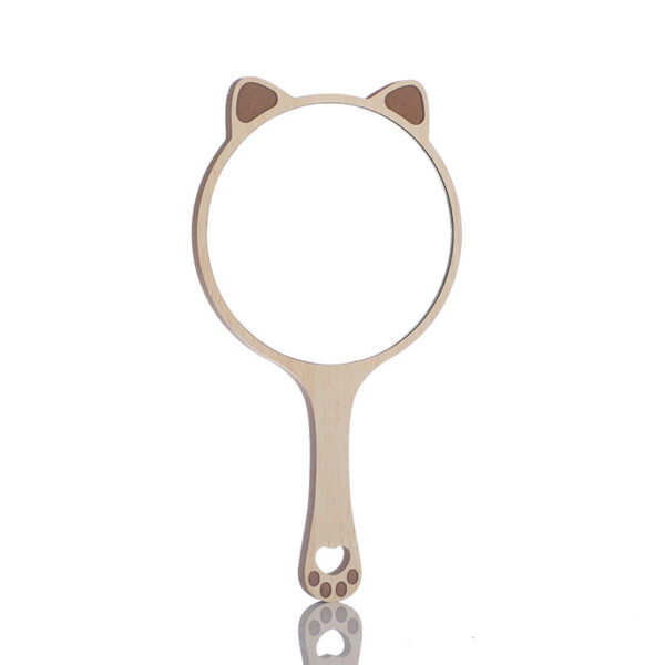 Charming Wooden Handheld Makeup Mirror with Cute Cat Ear Design - Image 8