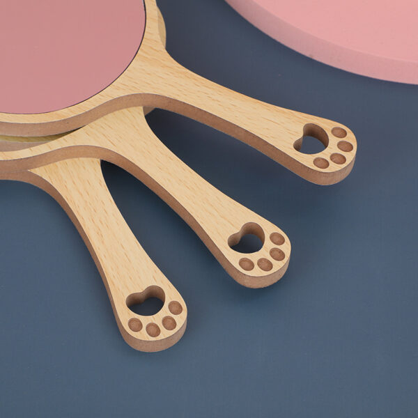 Charming Wooden Handheld Makeup Mirror with Cute Cat Ear Design - Image 3