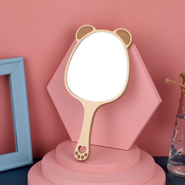 Charming Wooden Handheld Makeup Mirror with Cute Cat Ear Design - Image 7